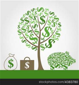 Monetary tree. Monetary tree and portfolio of money. A vector illustration