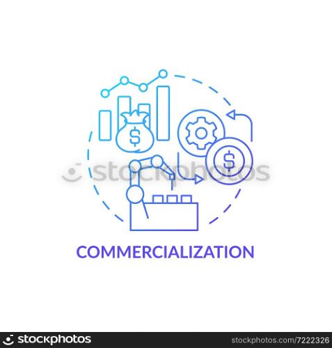Monetization concept icon. Technology selling. Industry commerce income. Transfer innovative product to market abstract idea thin line illustration. Vector isolated outline color drawing. Monetization concept icon