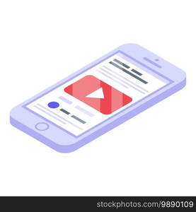 Monetization video smartphone icon. Isometric of monetization video smartphone vector icon for web design isolated on white background. Monetization video smartphone icon, isometric style