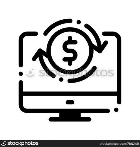 Money Account Verification Vector Thin Line Icon. Online Money Transaction, Financial Internet Banking Payment Operation Linear Pictogram. Dollar Exchange Contour Illustration. Money Account Verification Vector Thin Line Icon