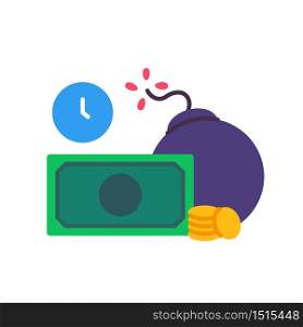 Money and coins with count down bomb. Debt concept illustration