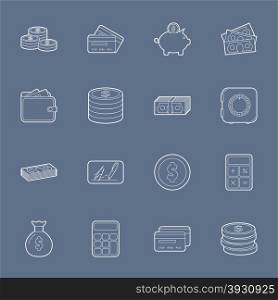 Money and financial thin lines icons set graphic design. Money and financial thin lines icons set