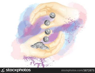 money and hand. two hand holding money on abstract background