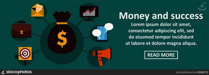Money and success banner horizontal concept. Flat illustration of money and success banner horizontal vector concept for web. Money and success banner horizontal concept