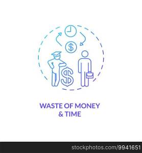 Money and time wasting concept icon. Staff training disadvantage idea thin line illustration. Shortening learning curve. Valuable time and budget investment. Vector isolated outline RGB color drawing. Money and time wasting concept icon