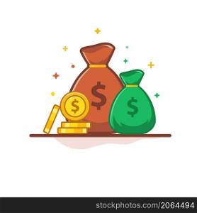 money bag and stack of dollar coin vector illustration