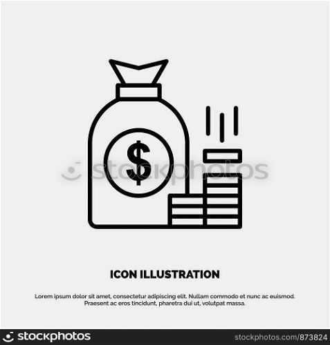 Money, Bag, Bank, Finance, Gold, Savings, Wealth Line Icon Vector