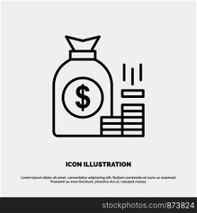 Money, Bag, Bank, Finance, Gold, Savings, Wealth Line Icon Vector