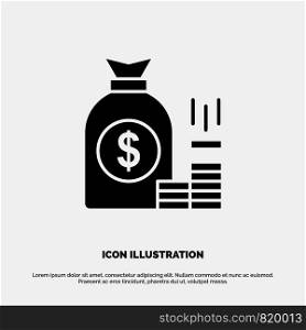 Money, Bag, Bank, Finance, Gold, Savings, Wealth solid Glyph Icon vector