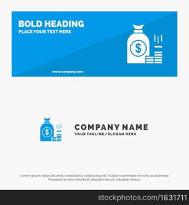 Money, Bag, Bank, Finance, Gold, Savings, Wealth SOlid Icon Website Banner and Business Logo Template