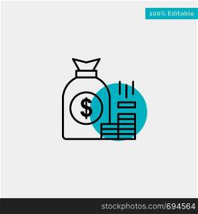 Money, Bag, Bank, Finance, Gold, Savings, Wealth turquoise highlight circle point Vector icon