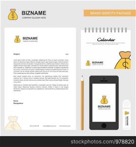 Money bag Business Letterhead, Calendar 2019 and Mobile app design vector template