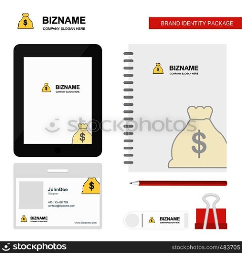 Money bag Business Logo, Tab App, Diary PVC Employee Card and USB Brand Stationary Package Design Vector Template