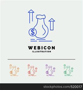 money, bag, dollar, growth, stock 5 Color Line Web Icon Template isolated on white. Vector illustration. Vector EPS10 Abstract Template background