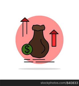 money, bag, dollar, growth, stock Flat Color Icon Vector