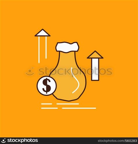 money, bag, dollar, growth, stock Flat Line Filled Icon. Beautiful Logo button over yellow background for UI and UX, website or mobile application. Vector EPS10 Abstract Template background