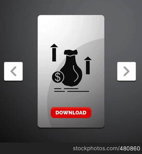 money, bag, dollar, growth, stock Glyph Icon in Carousal Pagination Slider Design & Red Download Button. Vector EPS10 Abstract Template background