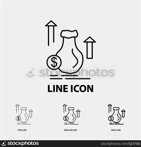 money, bag, dollar, growth, stock Icon in Thin, Regular and Bold Line Style. Vector illustration. Vector EPS10 Abstract Template background