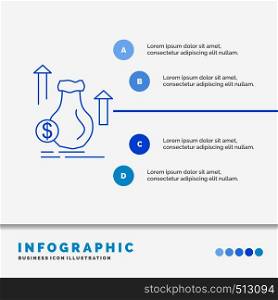 money, bag, dollar, growth, stock Infographics Template for Website and Presentation. Line Blue icon infographic style vector illustration. Vector EPS10 Abstract Template background
