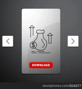 money, bag, dollar, growth, stock Line Icon in Carousal Pagination Slider Design & Red Download Button. Vector EPS10 Abstract Template background