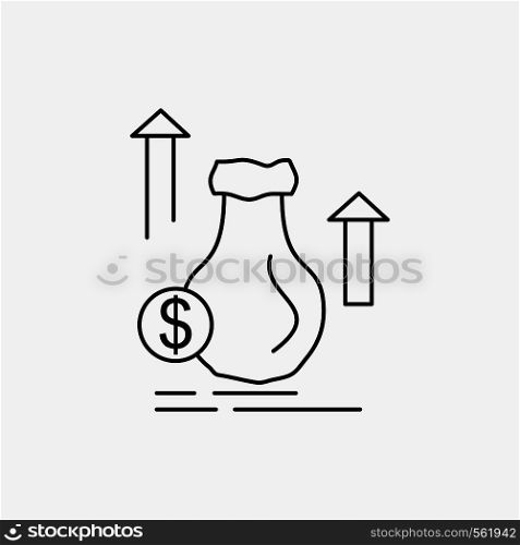money, bag, dollar, growth, stock Line Icon. Vector isolated illustration. Vector EPS10 Abstract Template background