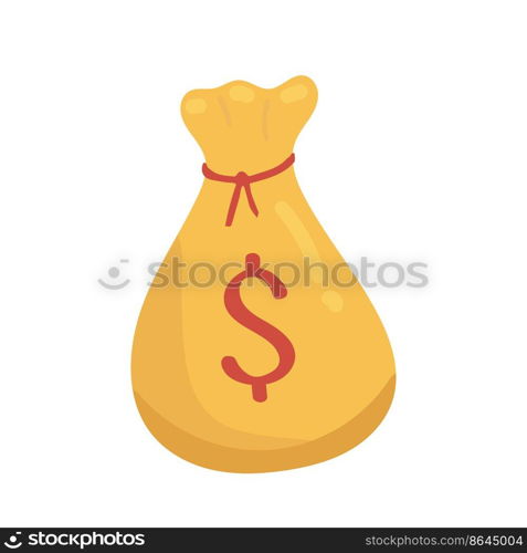 Money bag flat illustration. Dollars and gold coins stack. Wealth and banking icon. Isolated on white