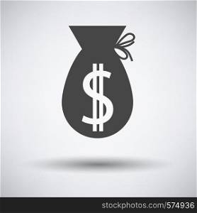 Money Bag Icon. Dark Gray on Gray Background With Round Shadow. Vector Illustration.