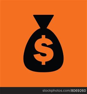 Money bag icon. Orange background with black. Vector illustration.