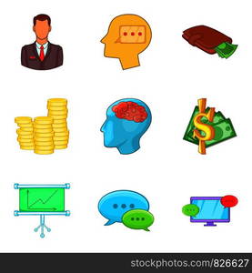 Money bag icons set. Cartoon set of 9 money bag vector icons for web isolated on white background. Money bag icons set, cartoon style