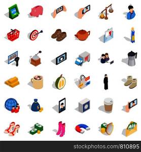 Money bag icons set. Isometric style of 36 money bag vector icons for web isolated on white background. Money bag icons set, isometric style