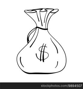 Money bag or sack with dollar sign symbol in outline vector icon
