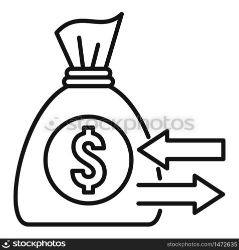 Money bag refund icon. Outline money bag refund vector icon for web design isolated on white background. Money bag refund icon, outline style