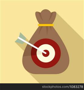 Money bag target icon. Flat illustration of money bag target vector icon for web design. Money bag target icon, flat style