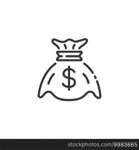 Money bag thin line icon. Sack with dollar symbol. Isolated outline commerce vector illustration