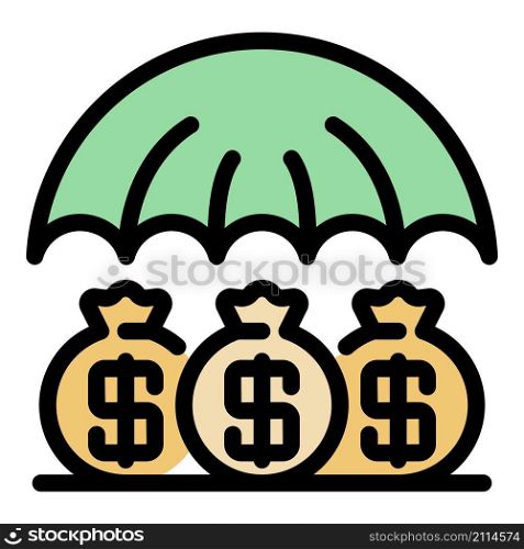 Money bag under umbrella icon. Outline money bag under umbrella vector icon color flat isolated. Money bag under umbrella icon color outline vector