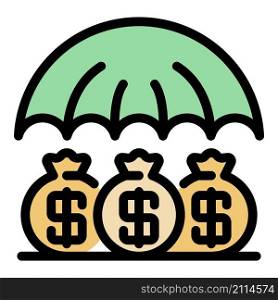 Money bag under umbrella icon. Outline money bag under umbrella vector icon color flat isolated. Money bag under umbrella icon color outline vector