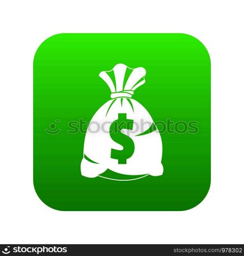 Money bag with US dollar sign icon digital green for any design isolated on white vector illustration. Money bag with US dollar sign icon digital green