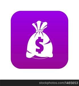 Money bag with US dollar sign icon digital purple for any design isolated on white vector illustration. Money bag with US dollar sign icon digital purple