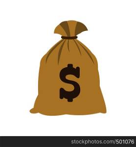 Money bag with US dollar sign icon in flat style isolated on white background. Money bag with US dollar sign icon