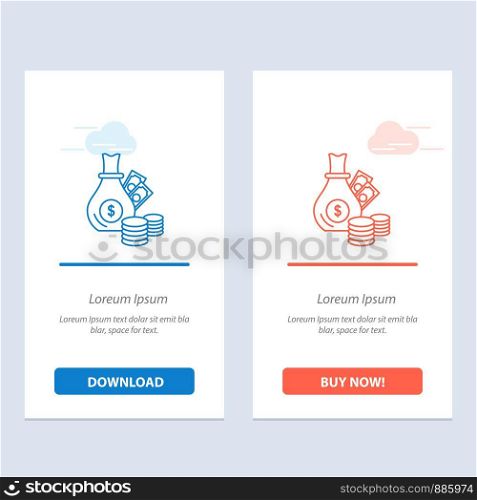 Money, Bank, Business, Coins, Gold Blue and Red Download and Buy Now web Widget Card Template