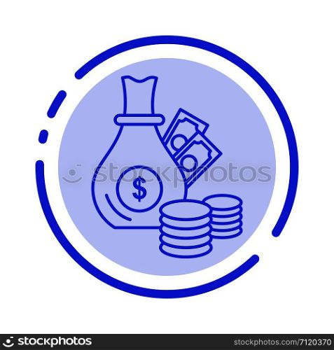 Money, Bank, Business, Coins, Gold Blue Dotted Line Line Icon