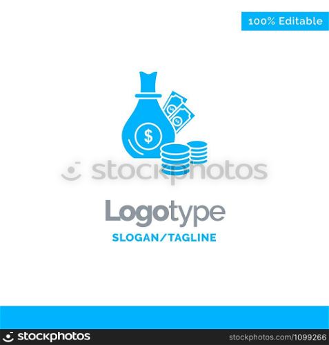 Money, Bank, Business, Coins, Gold Blue Solid Logo Template. Place for Tagline