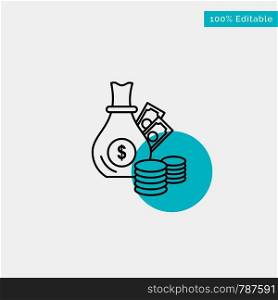 Money, Bank, Business, Coins, Gold turquoise highlight circle point Vector icon