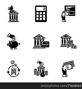 Money bank icon set. Simple set of 9 money bank vector icons for web design isolated on white background. Money bank icon set, simple style