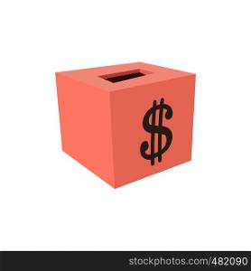 Money box donation cartoon icon. Pink box with dollar symbol . Money box donation cartoon icon