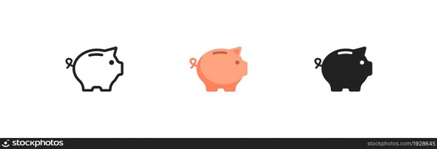 Money box, simple icon set. Pig bank concept, save coin isolated illustration in vector flat style.