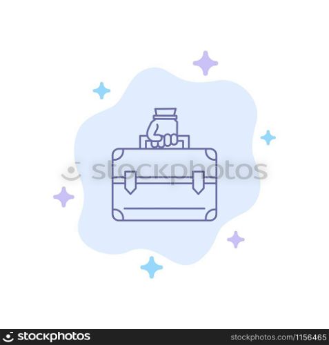 Money, Briefcase, Case, Bag Blue Icon on Abstract Cloud Background