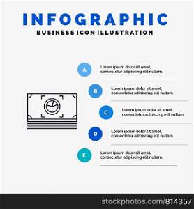 Money, Bundle, Cash, Dollar Line icon with 5 steps presentation infographics Background