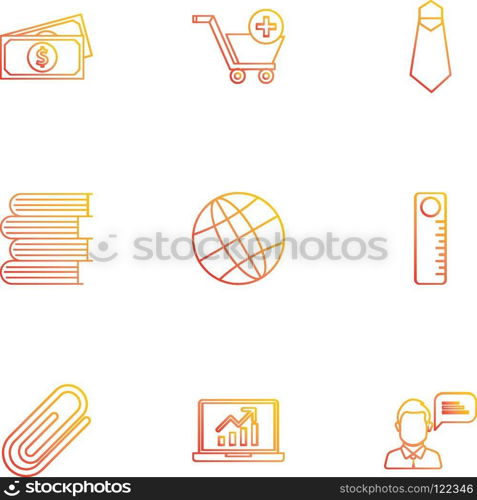 money , cart , tie , books , globe , scale , pin , laptop , icon, vector, design,  flat,  collection, style, creative,  icons