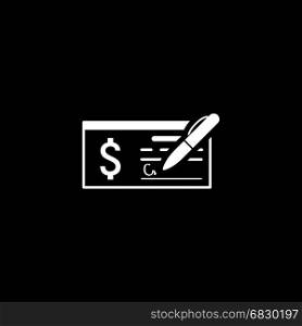 Money Check Business Icon. Flat Design.. Money Check with Pen Business Icon. Flat Design. Isolated Illustration.